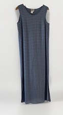Vtg Coldwater Creek Womens Dress M Blue Silk Sleeveless Shift Maxi Textured