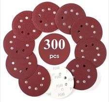 300PCS 5 in Aluminum Oxide Sanding Discs 8-Hole Hook & Loop 60-600 Grit For Wood
