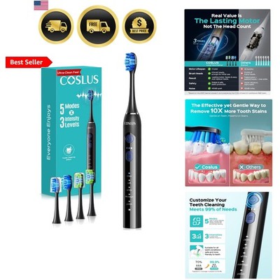 Electric Toothbrush for Adults: 3 Intensities & 5 Modes Customized for Effect...
