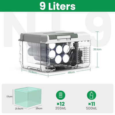 NL9 9L Portable Refrigerator 12V/24V Small Car Fridge 100V~240V AC Electric Cool