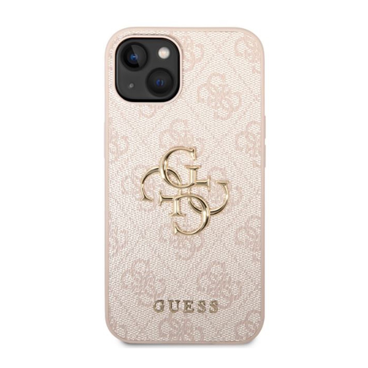 Coque Guess iPhone 14 rose rigide luxe et logo 4G