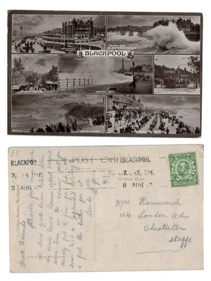 Vintage Postkarte - Blackpool Multi-View Promenade raue Seeszenen VERSCHICKT