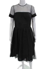 Melinda Eng Womens Fit & Flare Dress Black Crew Neck Short Sleeve Nylon Size 8