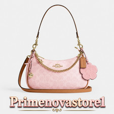 NWT  Teri Shoulder Bag Signature Canvas With Charms Gold/Powder Pink CEA20