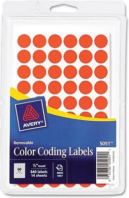 1/2in Round Removable Color Coding Neon Coral Removable 60-up 14-sheets 840/PK