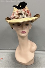 Vintage 90s Resistol Women's Stagecoach Straw Cowboy Hat Feather Trim Sz 7 1/4