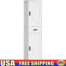 Small Space Bathroom Storage Cabinet W/ Hidden Shelves  Drawer Easy Assembly US