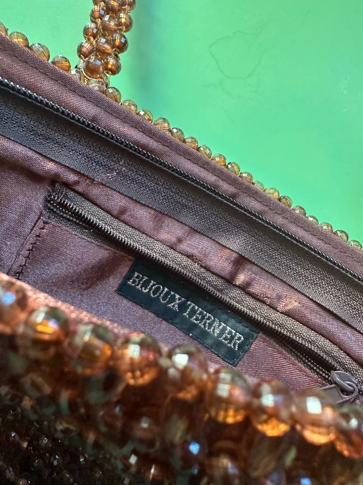 Brown acrylic beaded rectangular women's shoulder… - image 10