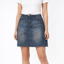 White Stuff Denim Mini Skirt Blue Mid Rise Pockets Casual Knee Length Size 12