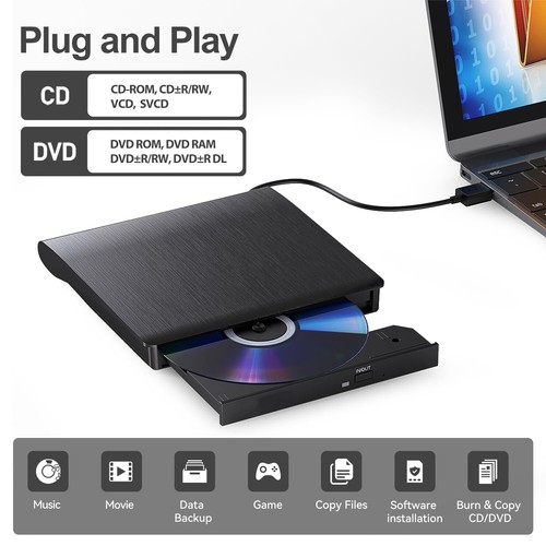 External CD DVD Drive USB 3.0 Burner Reader Writer for Laptop PC Windows 11 10 - 第 14/20 張圖片