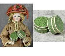 One Antique Green Round Box for French Fashion Doll Accessories!