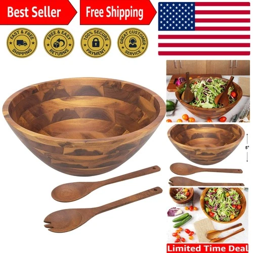 Salad Bowls, Wooden Salad Bowls Set, Large Acacia Wood Serving Bowl for Fruit...