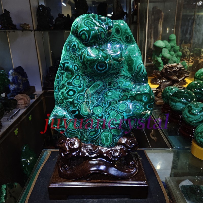 24.53LB Natural Malachite Quartz Mineral Specimen Crystal Reiki Home Decor+stand