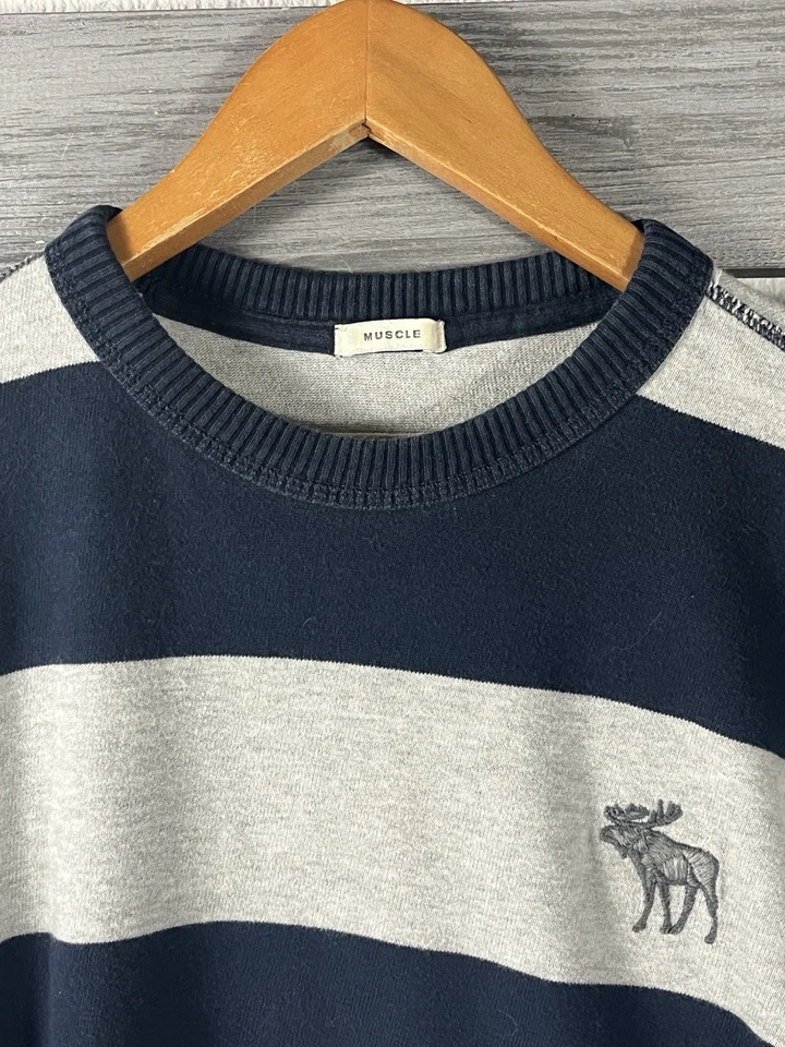 Camisa De Colección Y2K Abercrombie & Fitch Para Hombres L/M Rayas Manga Larga Cuello Redondo Alce Foto 2 de 4