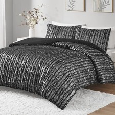 Twin Duvet Cover Set, Faux Fur Duvet Cover Set, Twin/Twin XL Black/Silver