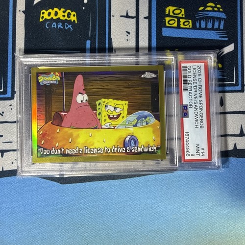 2025 Topps Chrome Spongebob License To Drive A Sandwich Gold Refractor #14 PSA 9