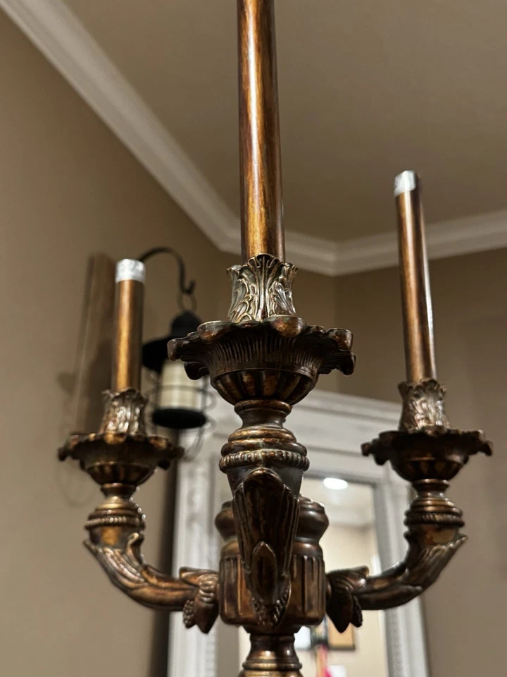 Pair Vintage Antique Style Ornate Brass 3 Arm Rococo Baroque Candelabra Electric - Image 3 of 4