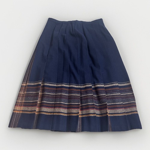 VTG Pendleton Wool Pleated Midi Skirt - Size 16 - Blue With Brown Plaid - Picture 2 of 6