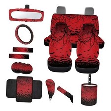 Bat Print Car Seat Covers Full Set High Back Bucket Seat Covers with Red - Bat