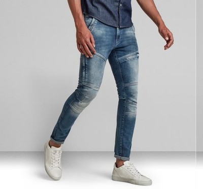 G-Star Raw Rackam 3D Skinny Jeans 31x30 (Fits 30x28) Light Wash Moto Utility Zip
