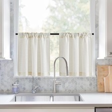NIETOWN Flax Linen Kitchen Curtains for Farmhouse Home Decor, 2 Panels Rod Po...
