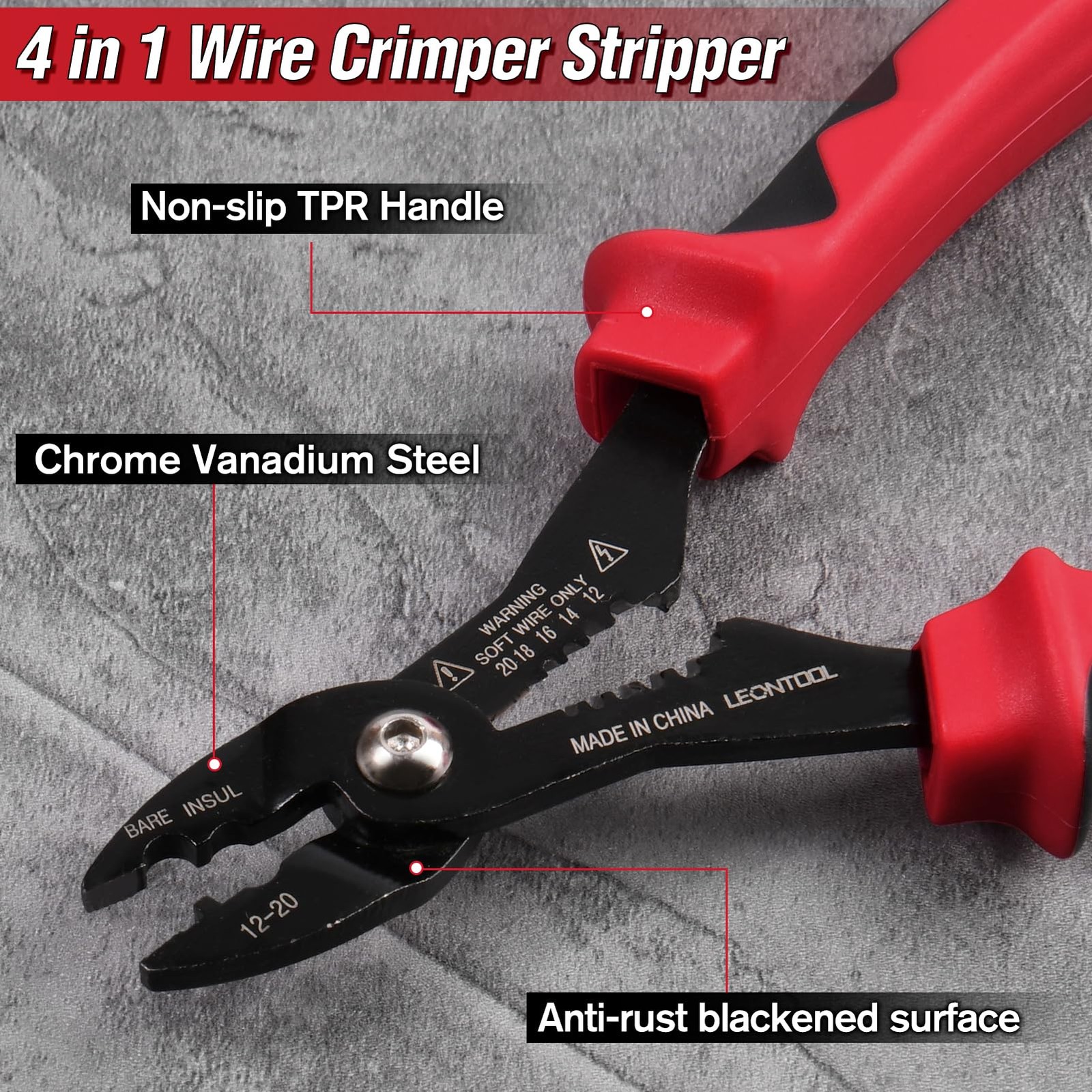 4-in-1 Multi Purpose Electricians Pliers with Wire Cutter, Crimper, Gripper, ...