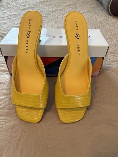 Katy Perry Womens Yellow Sandals Open Back Kitten Heels 11 Medium Ebay 