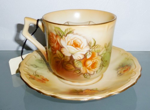 VINTAGE P&S PRUSSIA TAZZA E PIATTINO ROSE VITTORIANE DESIGN BAFFI