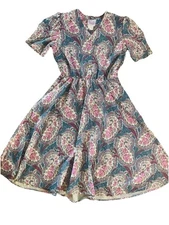 VTG California Looks Dress Woman SZ 6 Floral Pink Green CottageCore Modest