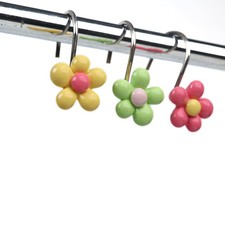 12 PCS Colorful Flower Decorative Resin Shower Curtain Hooks Rings Anti Rust