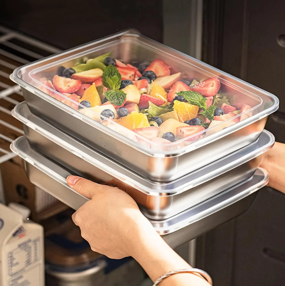 3Pcs Stainless Steel Food Containers Leakproof Stackable Set