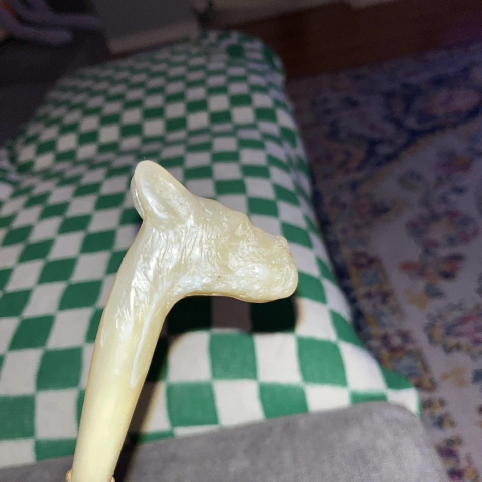 Made In Italy Original Long Shoe Horn-Carved Dog Head-Wood/Brass Fittings-20” - Image 3 of 4