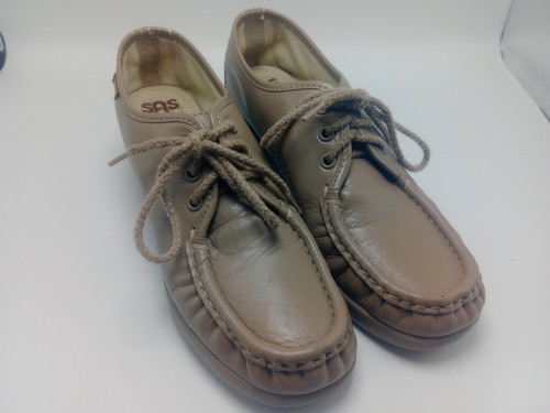 SAS Siesta Mocasín Mujer 6.5 S Beige Cuero Zapatos Cuña Informal Cómodo Enfermería - Imagen 1 de 9
