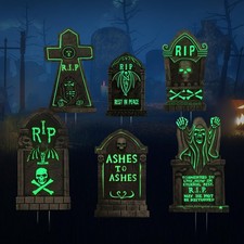 6 Pieces Halloween Decorations Yard Signs Stakes Fluorescence Warning Signs P...