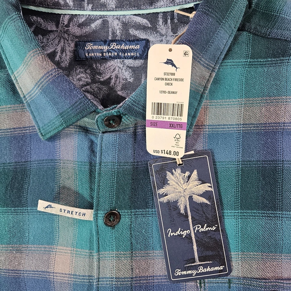 $148 NOVA Camisa Masculina Tommy Bahama de Flanela Elástica XXL Canyon Beach Fireside - Imagem 4 de 4