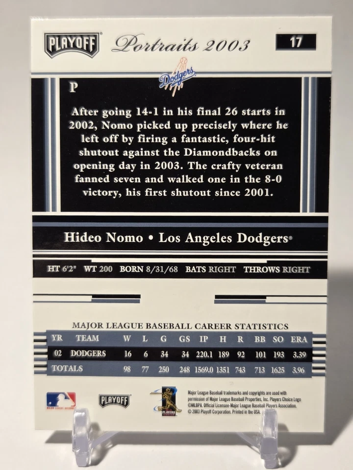 2003 Playoff Portraits Hideo Nomo #17 Los Angeles Dodgers - Image 2 of 2