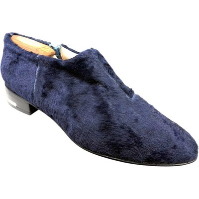 Josefina Ferroni Navy Blue Genuine Rabbit Fur Zip Flats Women's Size 40 / 9.5 US