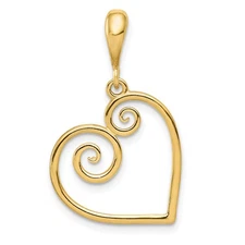 14k Yellow Gold Open Scroll Heart Pendant, 18mm