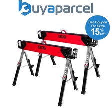 Excel Twin Pack 6288 Heavy Duty Steel Folding Saw Horse Adjustable Legs 1178kg