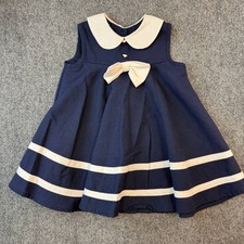 Vintage Bonnie Jean Girls Dress Navy Blue White Bow 3T USA Made