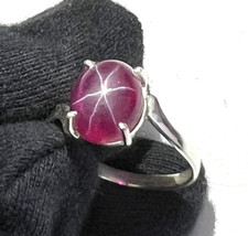 925 Solid Silver Natural Star Ruby Gemstone Ring Birthday Gift For Girls Jewelry