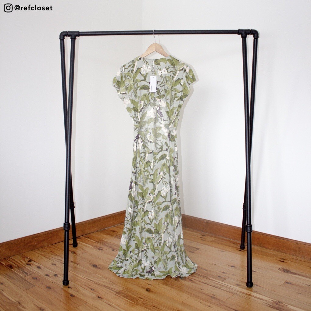 reformation green gavin dress NWT $218 Reformation Gavin Dress Tropical Green Jungle Floral Midi Cap Sleeve homecoming_color_silver