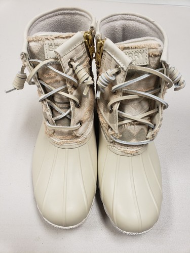 NIB Sperry Women's Saltwater Chelsea Duck Boots Stripe Tan Ivory Size 5 - Picture 4 of 6