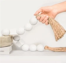 Large Wood Bead Garland with 1.6" Diameter Round and Square Wooden Beads, 41" Lg