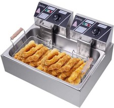 5000W Commercial Deep Fryer w/Basket & Lid, 23.3QT/22L Electric Fryer,Countertop