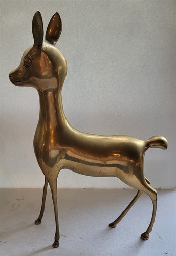 Vtg 1960s MCM Pair of Brass Deer Bambi Doe Fawn Figurines Sculptures Patina - Picture 6 of 15