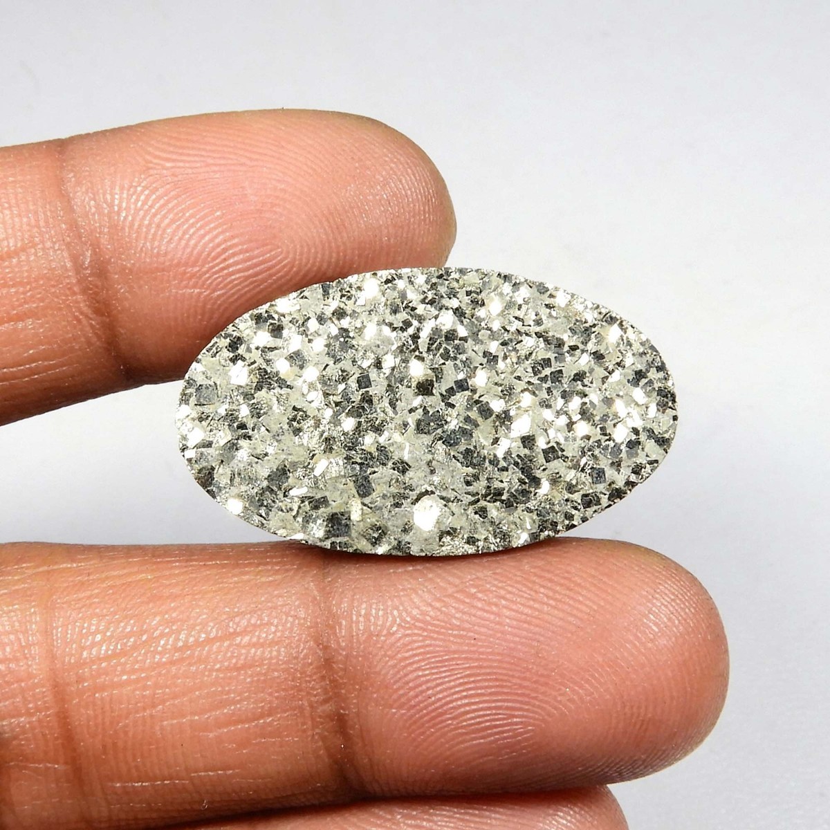 Natural Golden Pyrite Druzy Cabochon Crystal Geode 31x18 mm Oval
