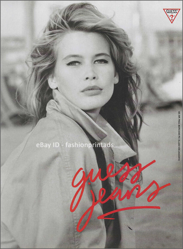 vintage GUESS JEANS 1-Page PRINT AD 1990 CLAUDIA SCHIFFER ellen 