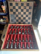 vintage GRANDE SCACCHIERA SCACCHI STILE NAPOLEONICO METALLO PESANTE