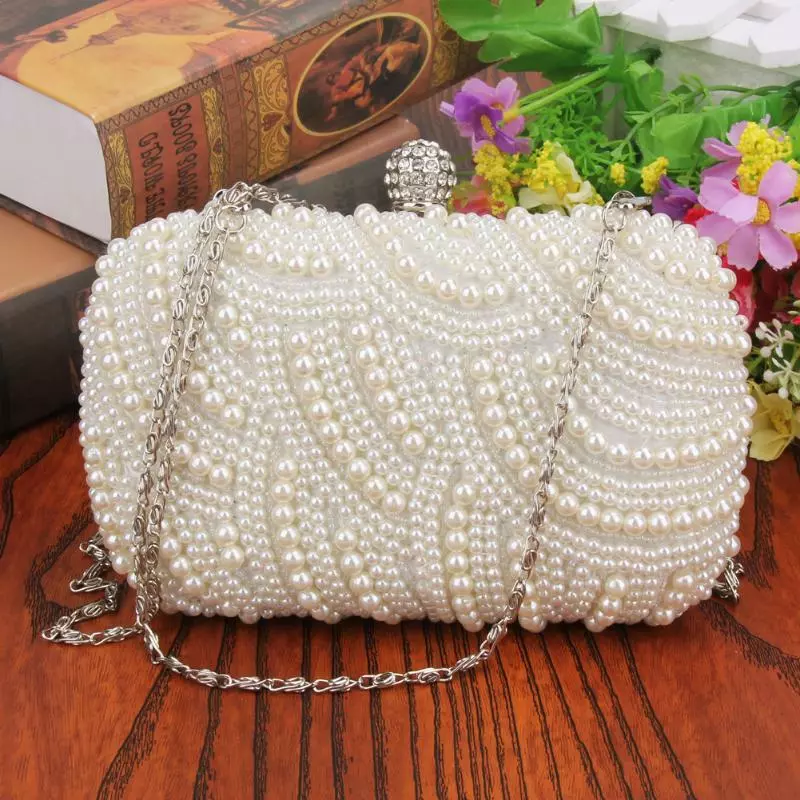 Chic / Beautiful White Flower Pearl Metal Clutch Bags 2018